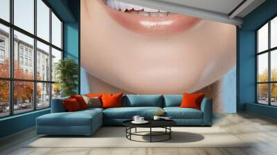 light background olated blue smile woman close s white procedure teeth whitening teeth whitening dental white adult medicals hygiene cheerful oral dentistry dentist people person honed whiten clean Wall mural