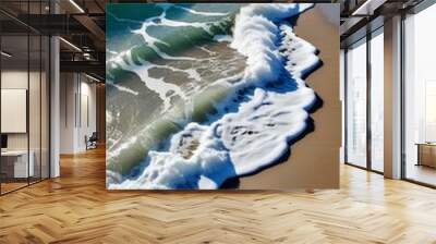 time beach background natural beautiful background summer wave view aerial beach ocean wave top wave sea water drone coast up high travel summer nature seascape landscape background blue shore sand Wall mural