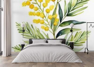 twig watercolor spring olated greeting flowers bouquet yellow posters mimosa yellow women symbol b mimosa cards day s flowers acacia background beautiful beauty bloom blossom botanical bouquet tree Wall mural