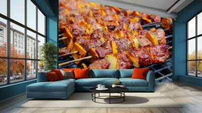 delicious charcoal meat bbq skrewer street food Wall mural