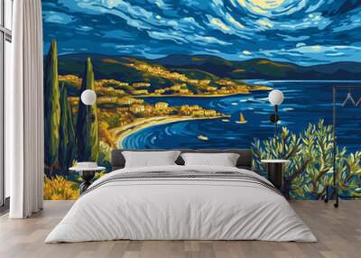 an Gogh style promo banner on the topic of discounts on tours to Cyprus on Black Wall mural