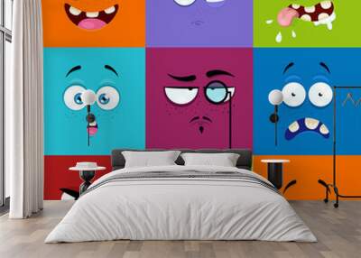 Set of cartoon faces with expression of emotions Wall mural