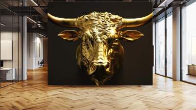 Render illustration of golden bull head. Wall mural