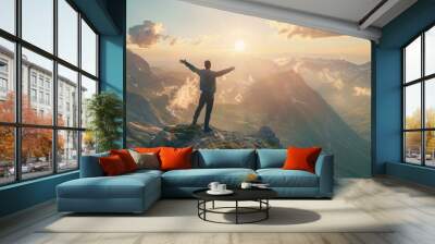 The man thank God on the mountain. Wall mural