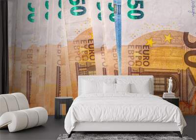 fifty and twenty euro banknotes close-up. Cash background Wall mural