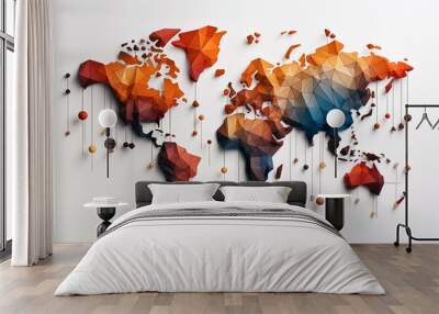 Polygonal world map on white background. Abstract wall design. Wall mural