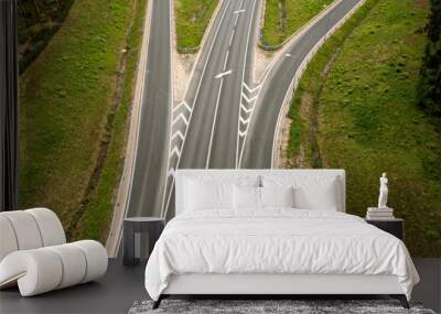 top down view of a multi-lane highway with driveways, closeup Wall mural