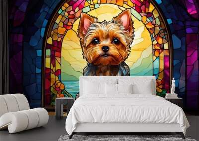 Abstract portrait of a yorkshire terrier dog animal with a colorful stained glass decoration.
 Wall mural