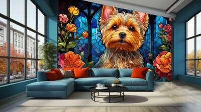 Abstract portrait of a yorkshire terrier dog animal with a colorful stained glass decoration.
 Wall mural