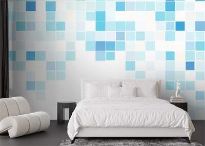 White abstract background with geometric pattern of blue squares. Wall mural