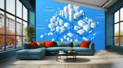 Vector isometric white city template Wall mural