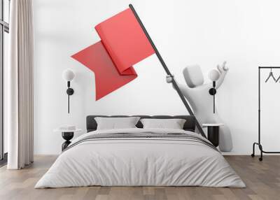 3d man waving red flag. 3d people collection. 3d illustration Wall mural