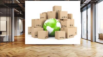 Global delivery. Heap of cardboard boxes Wall mural