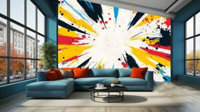 Abstract paint splatter in vibrant colors with copy space in center Concept: creative explosion, artistic background, bold colors, dynamic expression, paint splatter Wall mural