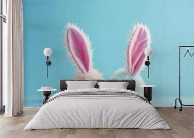 banner naked and peach pink. cute bunny and place for text. concept Easter, spring, ears, rabbits Wall mural