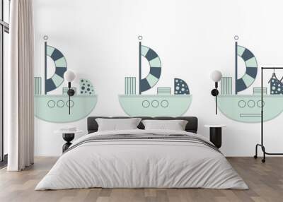 Cute cartoon ship for children s design, vector illustration in flat style Wall mural