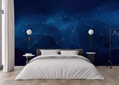 dark blue gradient background with a network of lines and dots. concept backgrounds, wallpaper, space for text Wall mural