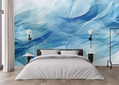 Ethereal blue abstract waves of delicate flowing lines background, soft blue artistic flowing waves, serene and tranquil abstract concept Wall mural