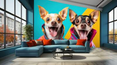 surprised  dogs banner on blue background kidcore style Wall mural