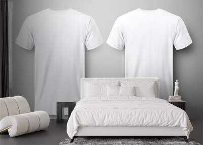 white t-shirt on a gray plain background front and back view Wall mural