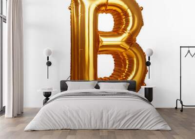 Golden Balloon Letter B on a White Background Wall mural