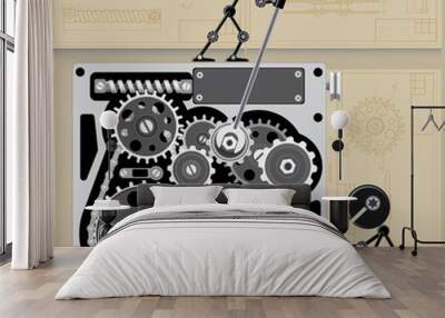 two small robot repair mechanism and change gears
 Wall mural