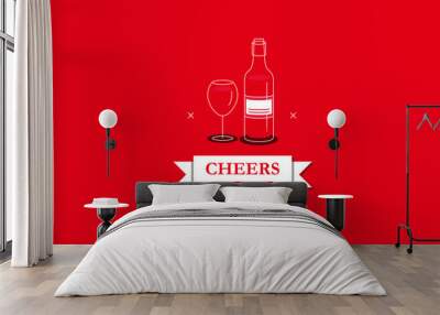 Congratulations Message with Wine Glass Vector Illustration Wall mural