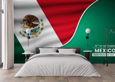 Abstract independence day of Mexico background with elegant fabric flag and typographic illustration Wall mural