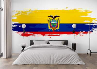 Happy independence day of Ecuador. Brush flag of Ecuador vector illustration. Abstract watercolor national flag background Wall mural