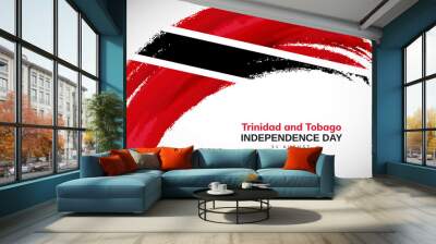 Happy independence day of Trinidad and Tobago with watercolor brush stroke flag background with abstract grunge brush flag Wall mural