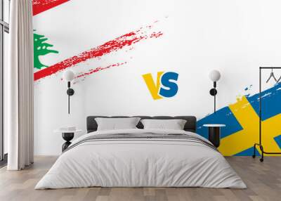 Creative Lebanon vs Sweden brush flag illustration. Artistic brush style two country flags relationship background Wall mural