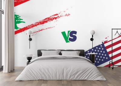 Creative Lebanon vs United States of America brush flag illustration. Artistic brush style two country flags relationship background Wall mural