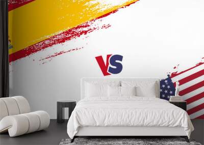 Creative Spain vs United States of America brush flag illustration. Artistic brush style two country flags relationship background Wall mural