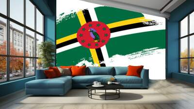 National flag of Dominica with curve stain brush stroke effect on white background Wall mural