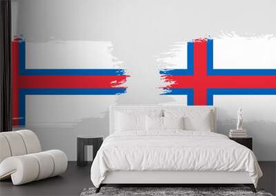 Set of two grunge brush flag of Faroe Islands on solid background Wall mural