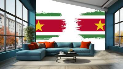 Set of two grunge brush flag of Suriname on solid background Wall mural