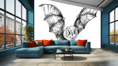 Bat sketch. Hand drawn illustration converted to vector Wall mural