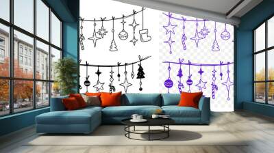 Christmas garland, new year decoration, outline, monochrome vector drawing Wall mural