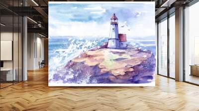 Lighthouse. Watercolor illustration Wall mural