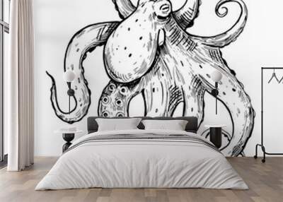 Octopus sketch. Hand drawn outline converted to vector Wall mural