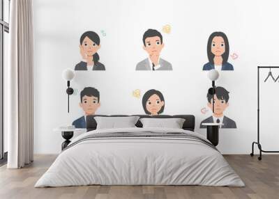 Set of avatars. Characters of business men and women. Collection of portraits of asian people. Isolated on white background. Colorful vector illustration in flat style Wall mural