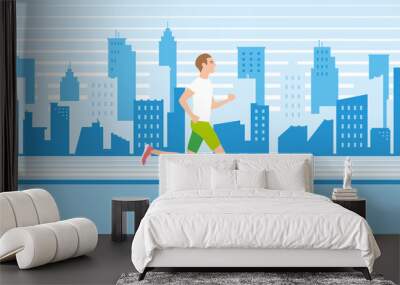 Slim man jogging in the city in sportswear and training shoes. urban running. Vector illustration	
 Wall mural