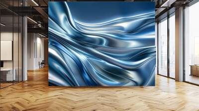 Shiny silver metal liquid. Metal liquid shiny mirror chrome water effect. 3d texture background. Wall mural