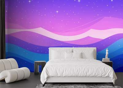 Starry purple and blue wave background Wall mural