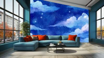 Watercolour seamless pattern background of starry night sky Wall mural