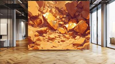 2d illustration of sharp brown mineral stones set against a natural rock backdrop Wall mural