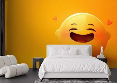 2d image of a smiling emoji icon portraying a cheerful yellow cartoon character Wall mural