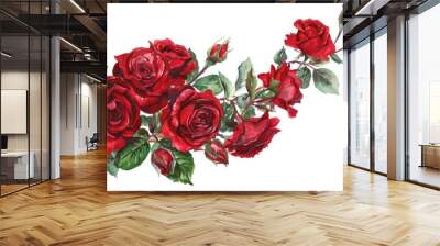 a beautiful bouquet of red roses arranged in a watercolor corner composition Wall mural