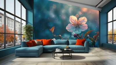 A beautiful solitary blossom shining in the sunlight Wall mural