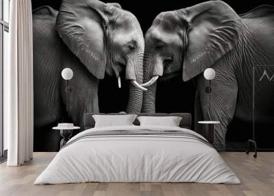 A black and white picture of a couple of elephants. Generative AI Wall mural